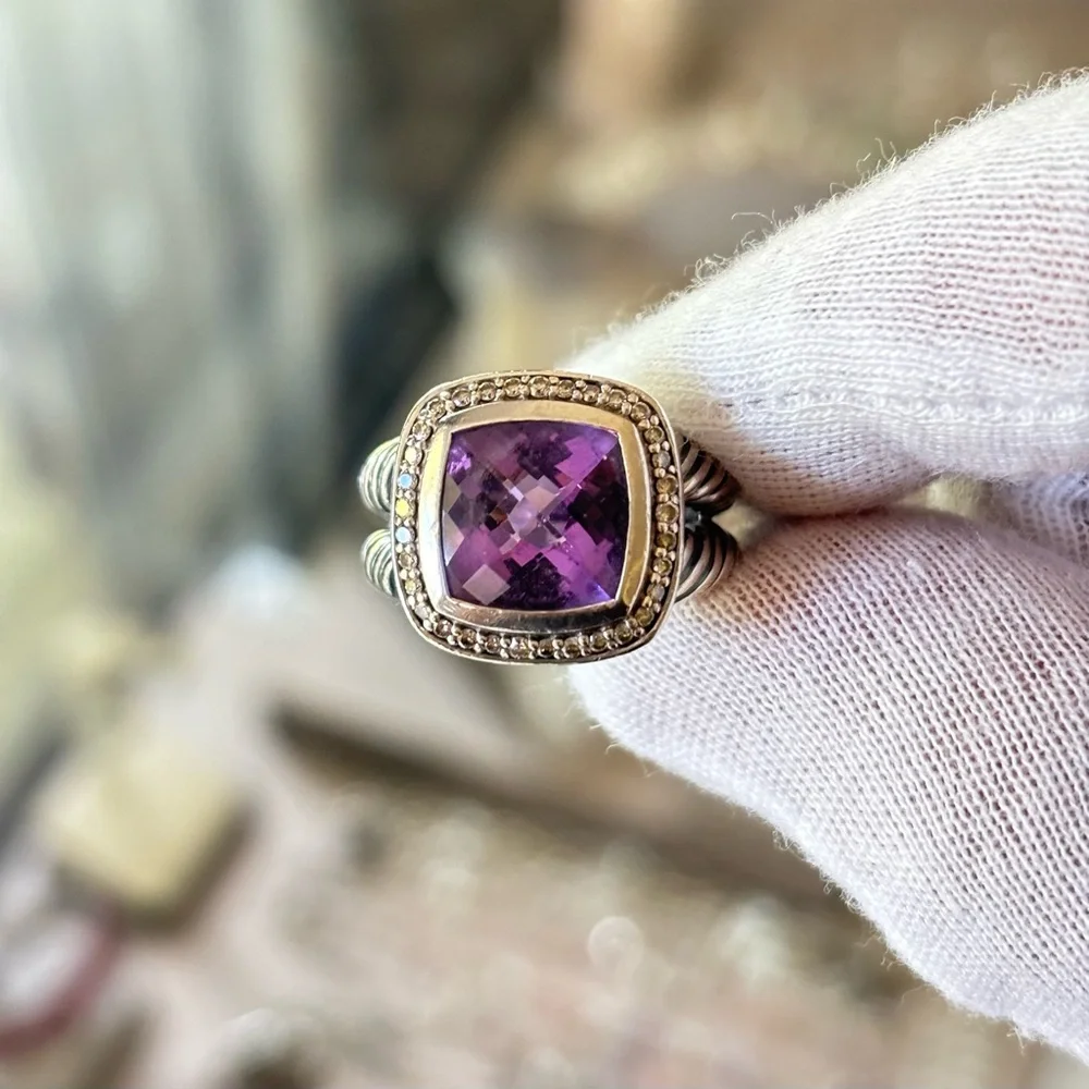 David Yurman 11mm Albion Ring with Amethyst & Diamonds 7